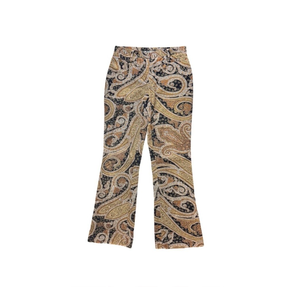 Y2K Work Order Black + Gold Boho Paisley Print Bootcut Corduroy  Pants Size 2